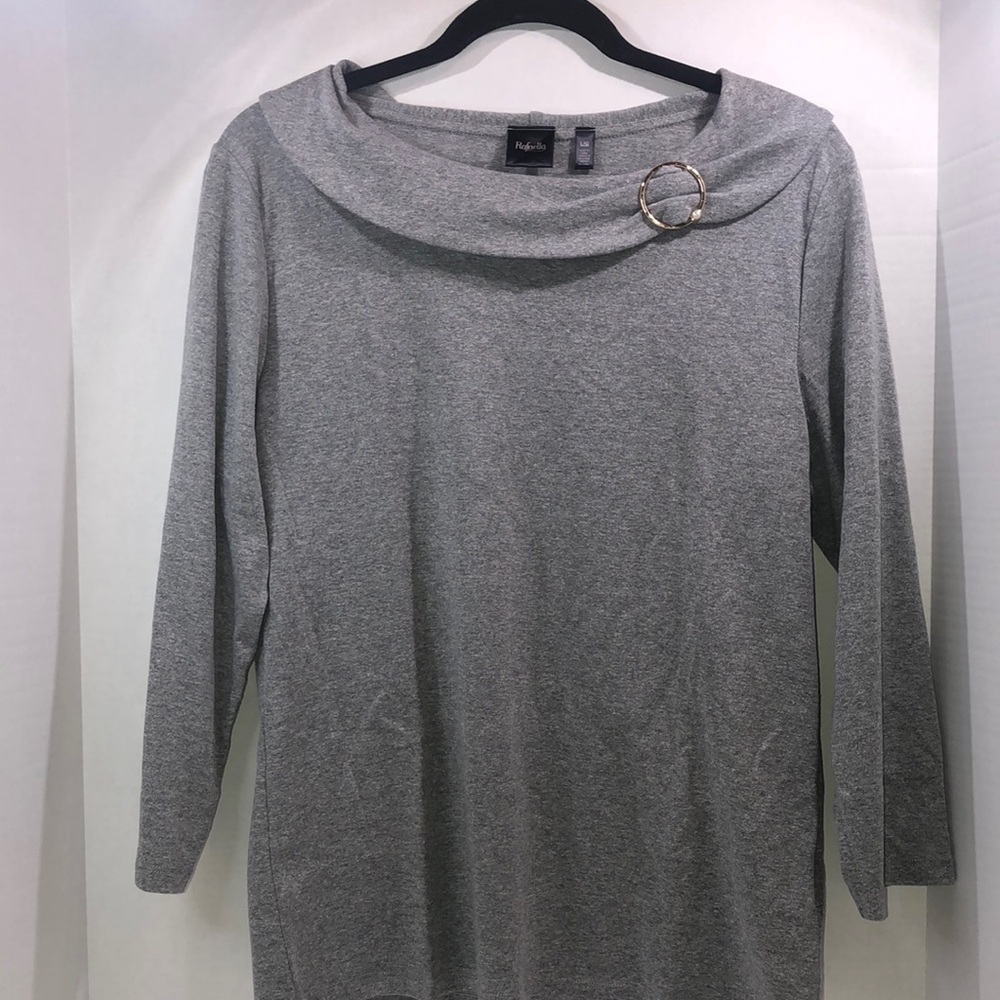 Rafaella Women s Silver Heather 3/4 Sleeve Cotton Blend Scoop Neck Sweater L